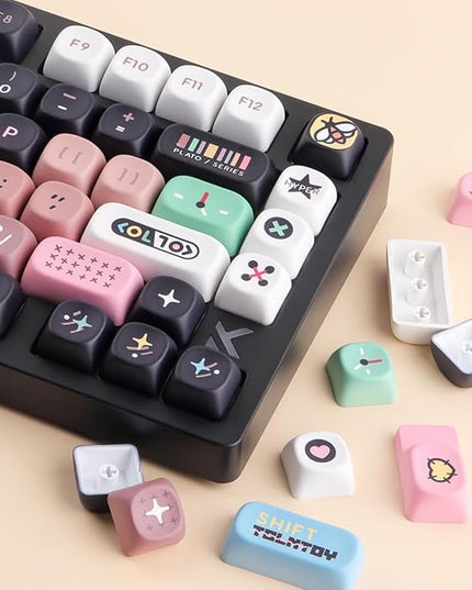 Tsungup PBT Keycaps-Black Cute MOA Keycaps,130 Keys Dye Sub Bear Theme Custom Key Caps Keyboard Keycap Set for 100%, 75%, 65%, 60% Mechanical Keyboard
