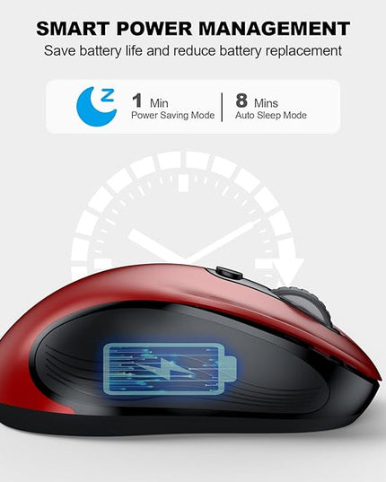 WisFox 2.4G Wireless Mouse for Laptop, Ergonomic Computer Mouse with USB Receiver and Type-C Adapter, 6 Button Cordless Mouse Wireless Mice for Windows Mac PC Notebook (Red)