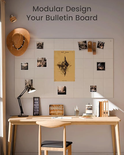 Fluxynara Large Felt Bulletin Board 48" x 36" Cork Board Alternative-12 Pack with 70 Safe Removable Adhesive Tabs, Cork Boards for Walls Cork Board for Home Office Classroom Pin Board-Milky White
