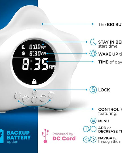 Stay-in-Bed Clock for Kids - Toddler Sleep Trainer, Night Light & Alarm