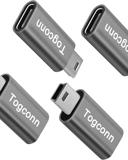 USB C to Mini USB Adapter 4 Pack, USB Type-C (Female) to Mini USB (Male) Converter Connector, Support Charging & Data Sync Compatible with GoPro Hero 3+, MP3 Players, Dash Cam, Digital Camera and more