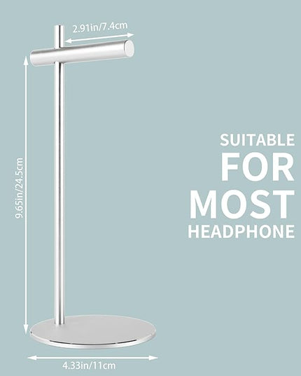 LinNature Aluminum Alloy Headphone Stand for Desk with Non-Slip Base - Universal Headset Stand Compatible with Over-Ear, On-Ear and Neckband Headphones (Silver)