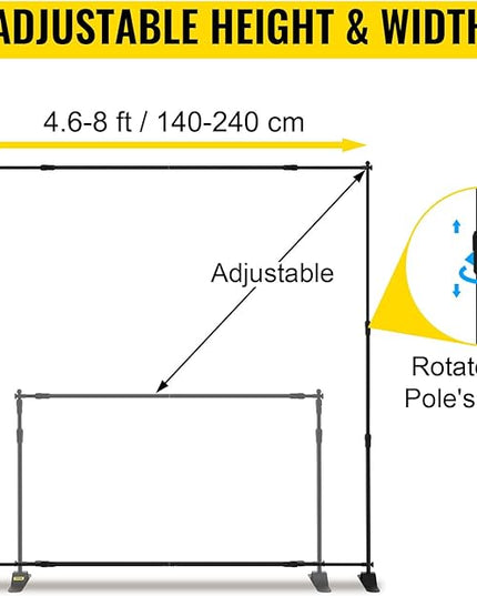 VEVOR Backdrop Banner Stand 8 x 8 Ft Adjustable Height Background Stand Backdrop with 1 Carrying Bag, Backdrop Stand for Parties Wedding Photo Booth Trade Show