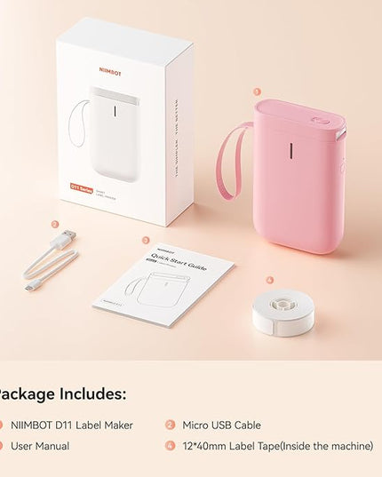 NIIMBOT Label Maker Machine D11 Label Printer Portable Wireless Connection Multiple Templates Available for Phone Easy to Use Office Home Organization USB Rechargeable