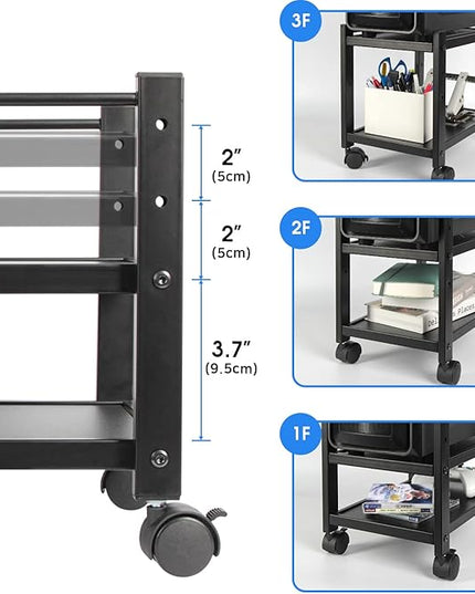 J JACKCUBE DESIGN 2 Tier Computer Tower Stand for Desktop CPU, Gaming PC Holder, Mobile Rolling Cart for Under Desk with Caster Wheels, Office Desk Accessories- MK712A