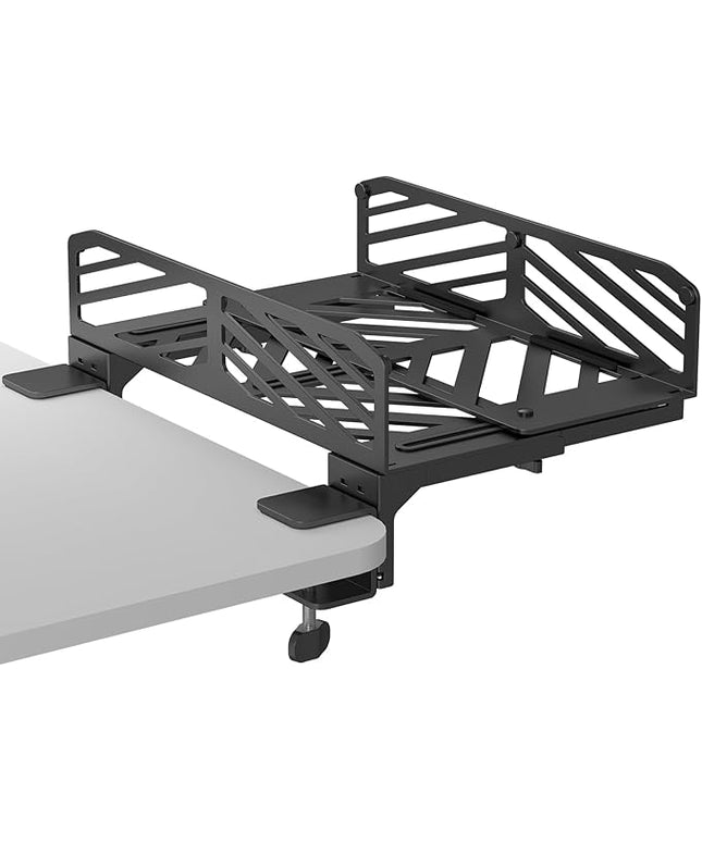 Suptek Clamp-on Desk Extender PC Desk Mount Holder,Standard and Large Gaming Computer Case Stand, Adjustable Width PC Mount, Black