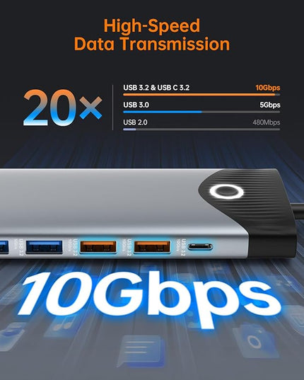 NOVOO USB C Docking Station Dual Monitor HDMI 4K 60Hz, 15-in-1 DisplayPort, VGA, 100W PD Charging, 10Gbps USB-C/USB-A, Ethernet, SD/TF, Audio – Compatible with MacBook, Dell, HP, Lenovo, Surface