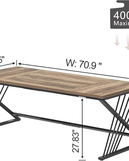 FOLUBAN 70.9" Computer Desk with Z-Shaped Legs, Industrial Work Executive Home Office Desk, Large 2 Person Gaming Study Desk Writing Table, Oak