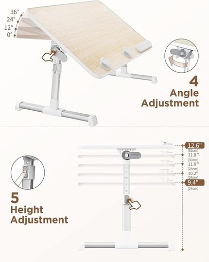Laptop Desk Table, SAIJI Adjustable Laptop Stand, Portable Lap Desks with Foldable Legs, Notebook Standing Breakfast Tray Reading Desk for Sofa Couch Bed Floor (Teak,Medium Size)