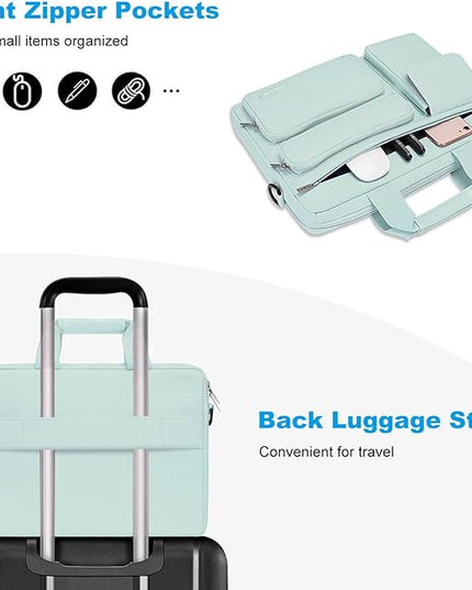 MOSISO Laptop Shoulder Bag 15.6 inch, 15-15.6 inch Computer Bag Compatible with MacBook Pro 16 inch, HP, Dell, Lenovo, Notebook with 2 Raised&1 Flapover&1 Horizontal Pocket&Handle&Belt, Mint Green