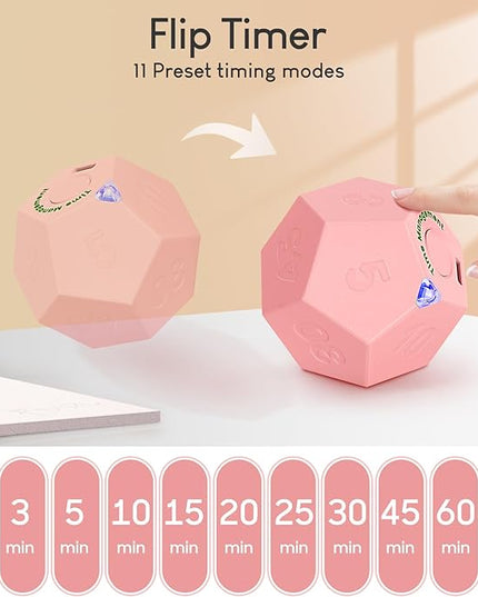 Pomodoro Timer, 11 Preset Time Productivity Timer, Ring/Vibrate Mode Productivity Cube, Type C Rechargeable Kitchen Cooking Timer for Cooking, Learning, Exercise and Beauty-Pink