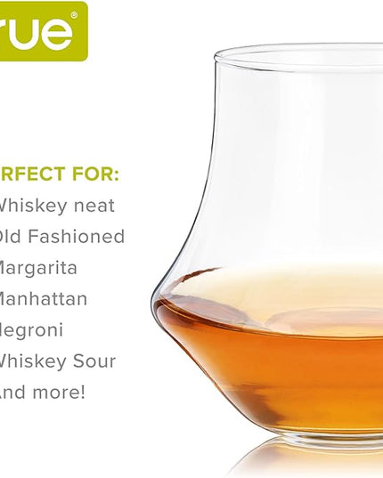 True Whiskey Glasses for Men and Women, Top-notch Bourbon Scotch Whiskey Cups Set, Bar Glassware Drinking Glasses Set of 4, 12 oz