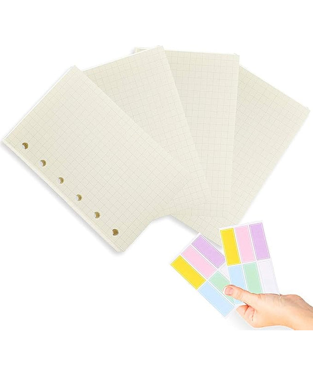 A7 Planner Refill,4 Pcs per Set, 360pages, Grid Mattrix Paper, with Label Stickers Gift,Mini Binder Refills,6 hole/100gsm Thick Paper/4.84 x 3.23'', Harphia