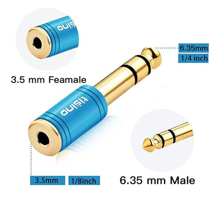 Tisino Stereo Headphone Adapte, 1/8 inch Female to 1/4 inch Male & 1/4 inch Female to 1/8 inch Male Aux Converter - Red & Blue, 2PCS