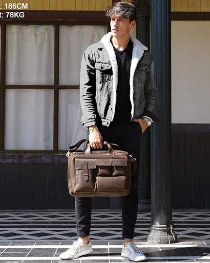TIDING Full Grain Leather Briefcase For Men 17 Inch Laptop Case Business Travel Office Messenger Shoulder Bag
