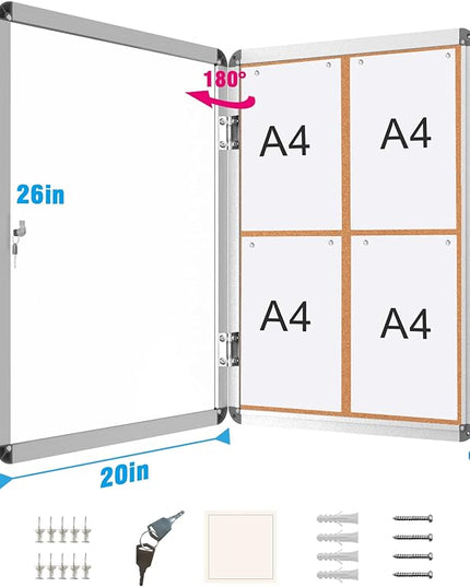 Mifuro 2 Pack 26"x20" Enclosed Bulletin Board, Lockable Weather-Resistant Aluminum Cork Noticeboard for School & Office, Silver Frame w/Cork