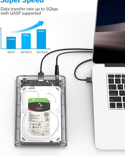 ORICO 3.5 Inch External Hard Drive Enclosure USB 3.0 to SATA 3.0 Enclosure with 12 V Adapter, Tool-Free Assembly, UASP Acceleration, Supports 16TB Max (Transparent 3139U3)