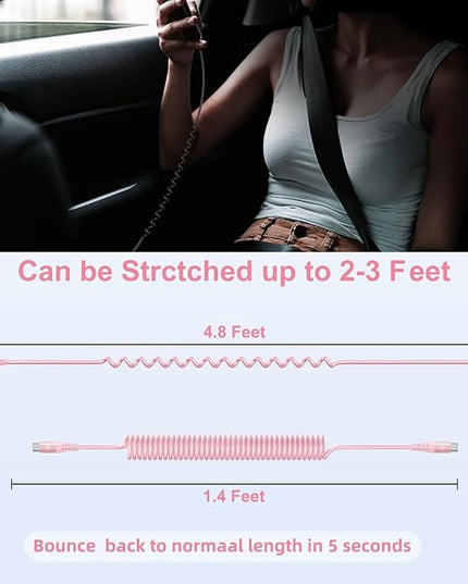 USB C to USB C Cable [3FT+6FT], 2Pack Coiled USBC Cable for Car USB Type C Fast Charging Cable, CarPlay iPhone USB-C Cable/Android Auto USB C Cord for iPhone 17/16/ 15/Pro Max/Samsung Galaxy S23-Pink