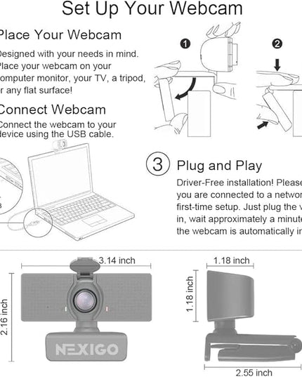 NexiGo N60 1080P Webcam with Microphone, Software Control & Privacy Cover, USB HD Computer Web Camera, Plug and Play, for Zoom/Skype/Teams, Conferencing and Video Calling