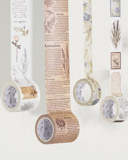 WT Petals & Parchment Washi Sticker Tape Set, 4 Rolls, Original Vintage Floral Designs, Decorative Masking Tape for DIY Crafts, Journaling, Scrapbooking, Planners, and Adhesive Paper Stickers
