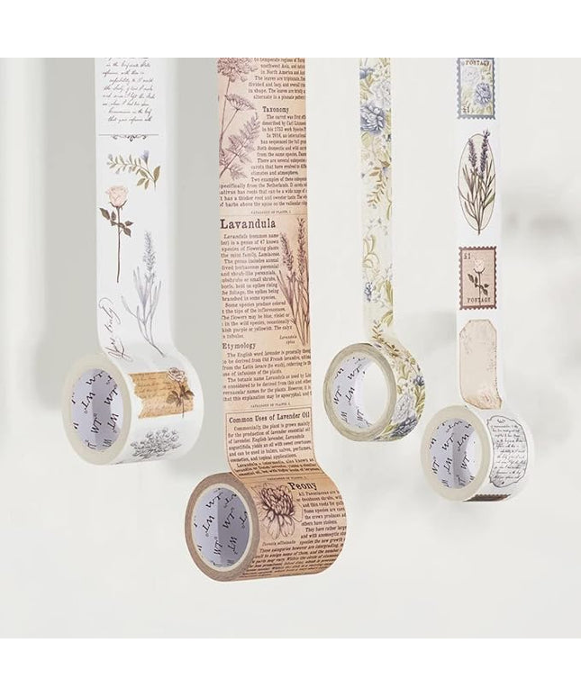 WT Petals & Parchment Washi Sticker Tape Set, 4 Rolls, Original Vintage Floral Designs, Decorative Masking Tape for DIY Crafts, Journaling, Scrapbooking, Planners, and Adhesive Paper Stickers
