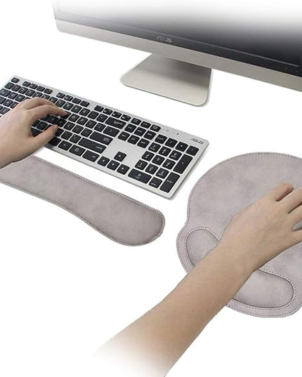 RICHEN Ergonomic PU Leather Keyboard Wrist Rest and Mouse Pad with Wrist Support, Memory Foam Set for Computer/Laptop,Gaming and Office, Comfortable for Easy Typing & Pain Relief (Gray White)