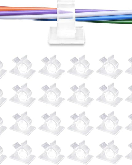 Viaky 30 Pcs Clear Cable Clips Self Adhesive Backed Nylon Adjustable Wire Management Transparent Drop Wire Holder for 0.5 Inch (12.5mm) Cables