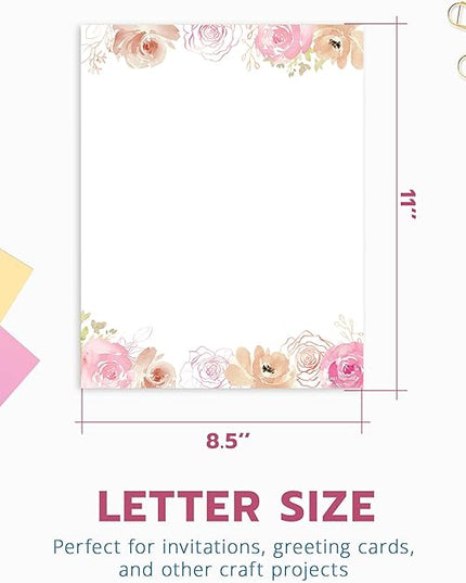 THiNKABLE Floral Stationery Paper, 50 Sheets, 8.5x11, Pink, Decorative, Writing Paper