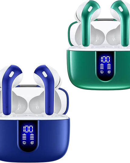 TAGRY 2 Sets X08 Ocean Blue and Forest Green Bluetooth Headphones True Wireless Earbuds 60H Playback Ear Buds with Wireless Charging Case in-Ear Earbuds with Mic