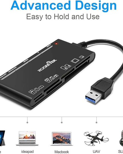 USB 3.0 SD Card Reader, 7-in-1 Multi Memory Card Reader for SD SDXC SDHC Micro SD CF MS MMC Camera Memory Card XD Card Reader, Plug and Play Simultaneously Read/Writer(5Gbps) for Mac OS, Windows