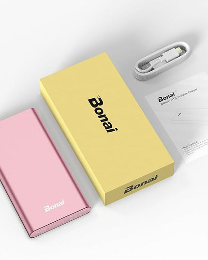 BONAI Portable Charger 12,000mAh 5V/3A Fast Charging Power Bank, Dural Input & Output Ports (USB-C in & Out) Portable Phone Charger for iPhone 17/16/15/14/13/12 Series Galxy Android iPad etc- Pink