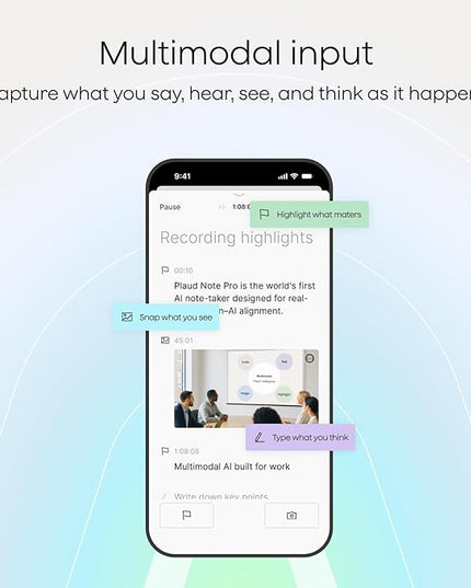 Plaud Note AI Voice Recorder, Voice Recorder w/Case, App Control, AI Transcribe & Summarize, Support 112 Languages, 64GB, Audio Recorder for Lectures, Meetings, Calls, Silver, Non-Pro Version