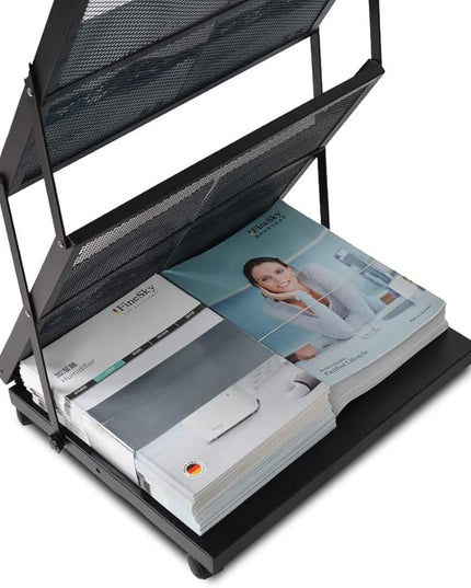 brochure display stand&Foldable Magazine Rack with 5 Pockets for Exhibition and Trade Show (17.7'X14.5'X63')