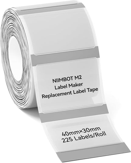 NIIMBOT M2/M3 Thermal Transfer Labels 1.57''x1.18'', for M2/M3 Label Maker, PET Material, Waterproof and High-Temperature Resistance, Long Storage Time, Clear Label Tape(40x30mm-225)