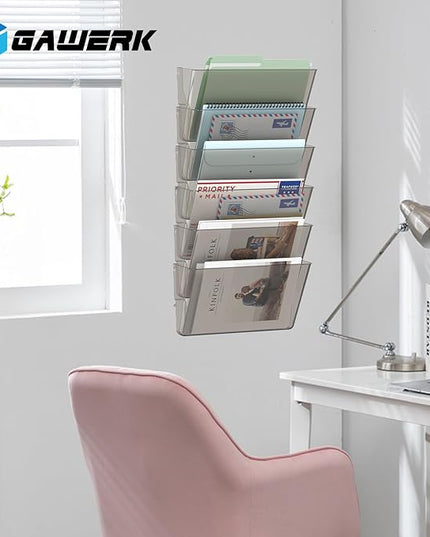 Clear Acrylic Single Pocket, Plastic Hanging Wall Mount File Holder for Office Home (Gray, 2 Pack)