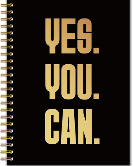 YAZMEEN Inspirational Quote Black Gold Spiral Notebook（160 Pages） Yes You Can Blank Hardcover Notebook Employee Appreciation Gift Office Notebook Gift Funny Encouragement Gift for Colleague Friend