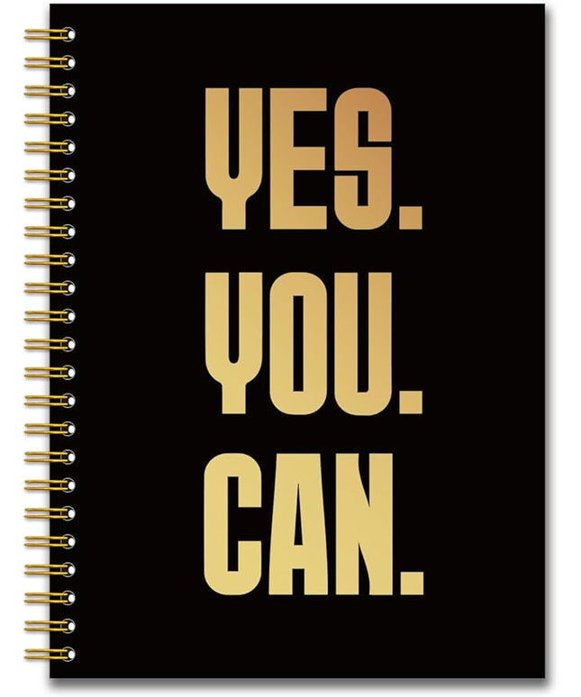 YAZMEEN Inspirational Quote Black Gold Spiral Notebook（160 Pages） Yes You Can Blank Hardcover Notebook Employee Appreciation Gift Office Notebook Gift Funny Encouragement Gift for Colleague Friend