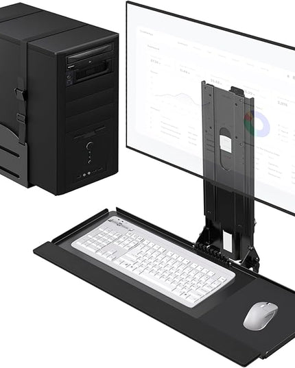 PUTORSEN Monitor and Keyboard Wall Mount with CPU Holder for 32" Monitors (55 lbs Max), Keyboard Tray (4.4 lbs Load) & CPU Holder (22 lbs Capacity) - Height Adjustable, with Mouse Pad, VESA75/100