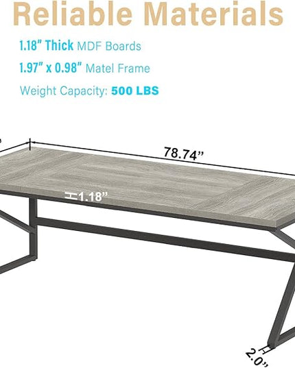 HSH 78 Inch Long Home Office Desk, Extra Large Grey Computer Desk for 2 Person, Industrial Wooden and Metal Executive Work Writing Study Gaming Desk Table, Modern Bedroom PC Laptop Desk Double Desk