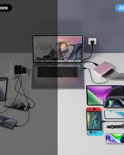 USB C Charger 200W USB C Charger Block,Upgraded GaN III 8-Port Fast Charging Station Hub,PD 65W Laptop Charging Adapter Compatible with MacBook Pro/Air,DELL,Steam Deck,iPhone 16/15/14,Galaxy S23/22