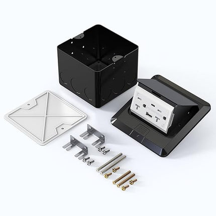 KYHSHJ USB Pop Up Floor Socket Kit with 2 * 20A Receptacle，4.8A 1 USB-A Ports &1 USB-C Port，Corrosive Resistant Hardware,Black