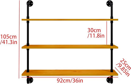 Industrial Pipe Wall Shelves - 36" Rustic Natural Oak Solid Wood Shelf, 9.85" Deep Industrial Pipe Floating Shelving for Farmhouse Rustic Decor, Sturdy Storage for Books/Plants/Toiletries