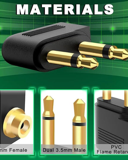 MKBKLLJY 5PCS Dual 3.5mm Male to 3.5mm Female Airplane Headphone Adapter Gold Plated Plug Socket Jack Stereo Aux Connectors Converters with Cable Tie, for Most Airline Dual Audio Jack