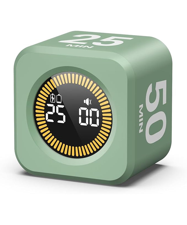 KADAMS Pomodoro Cube Timer Productivity Visual Timer - 5/10/25/50 Min Rotating Countdown (Green)