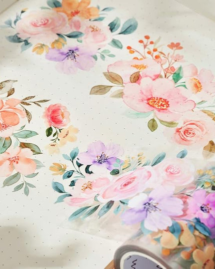 WT Flower Corridor Wide Washi Tape, Single Roll, Original Designs, Floral Decorative Tape, 60mm Wide, Washi Tape for Journaling, Bujo Planner Supplies, DIY Paper Tapes
