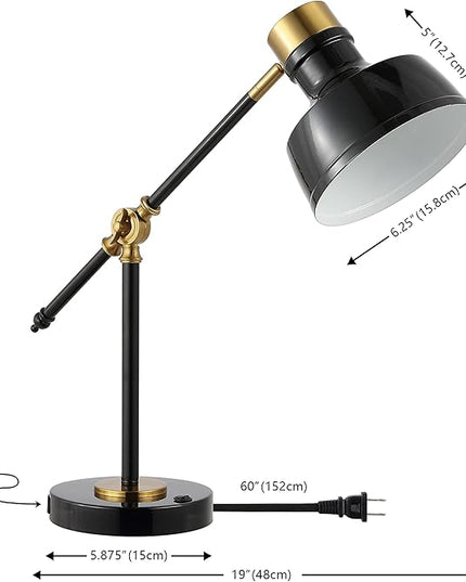 JONATHAN Y JYL7124A Allegra 18.5" Adjustable Cantilever LED Task Lamp, USB Charging Port, Classic, Coastal, Industrial, Farmhouse, Traditional for Bedroom, Living Room, Office, Black/Brass Gold