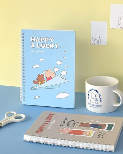 Monolike Happy and Lucky A5 Grid Spiral Notebook, Paper plane - Hardcover 5.83 x 8.27inch 128 Page,120GSM Thick paper