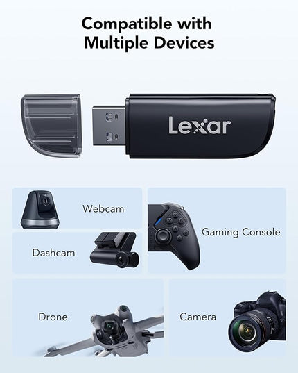 Lexar Dual Slot USB-A Reader, USB 3.2 Gen 1 Up to 104MB/s, USB-A for SD/MicroSD/SDHC/SDXC Camera Card Reader Adapter, OTG MicroSD Card Reader for PC/Laptop/Tablet