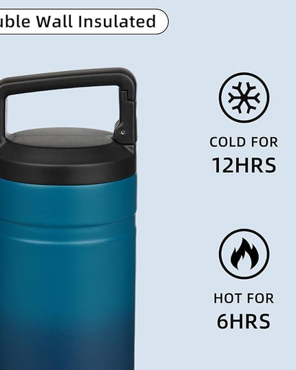 BJPKPK Insulated Water Bottle with 2 Lids,20 oz Double Wall Stainless Steel Vacuum Tumbler Travel Coffee Mug,Wide Mouth Thermal Cup,Sea