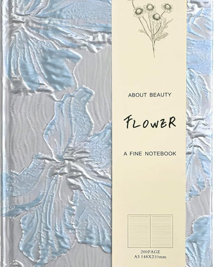 Hardcover Journal, Flower Notebook, A5, 6x8, Lined Pages, Lay-flat, Beautiful Journal for Women, Lily Flower, Blue Journal for Writing, Personal Notebook, Dream Journal, Self Care Journal